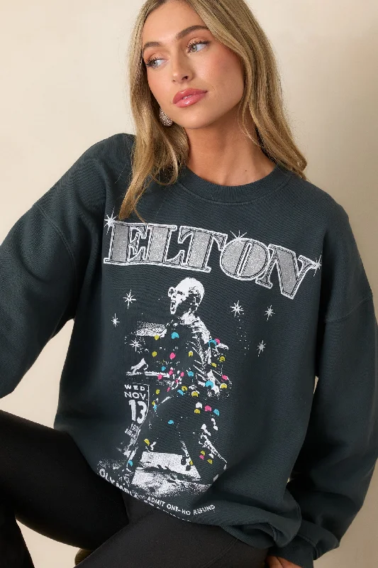 Charcoal Elton John Olympia Stadium Crew Neck Sweatshirt Hoodie with Stripes Bold Sporty