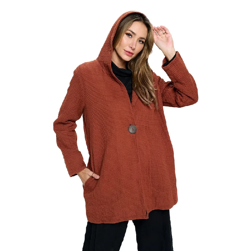 Focus Long One-Button Waffle Jacket in Clay Red - FW138-CLR Knit Fabric Woven Fabric Fleece Fabric