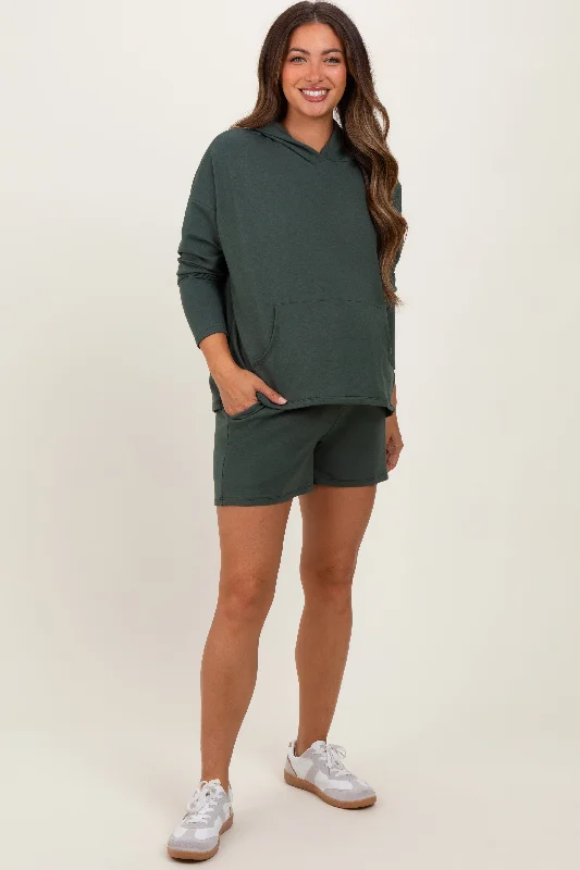Forest Green Hoodie Shorts Maternity Set Hoodie with Earth Tones Natural Calm