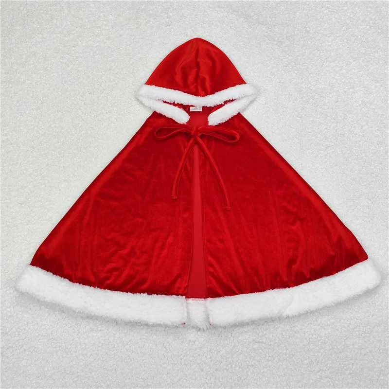 GLD0726 Baby Girls Christmas Red Velvet Hooded Tops Cloak Hoodie with Slim Fit Tailored Modern