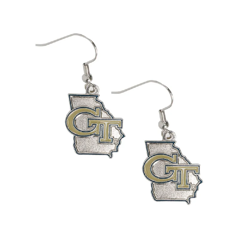 Georgia Tech Yellow Jackets State Outline Earrings Front Pockets Side Pockets Patch Pockets