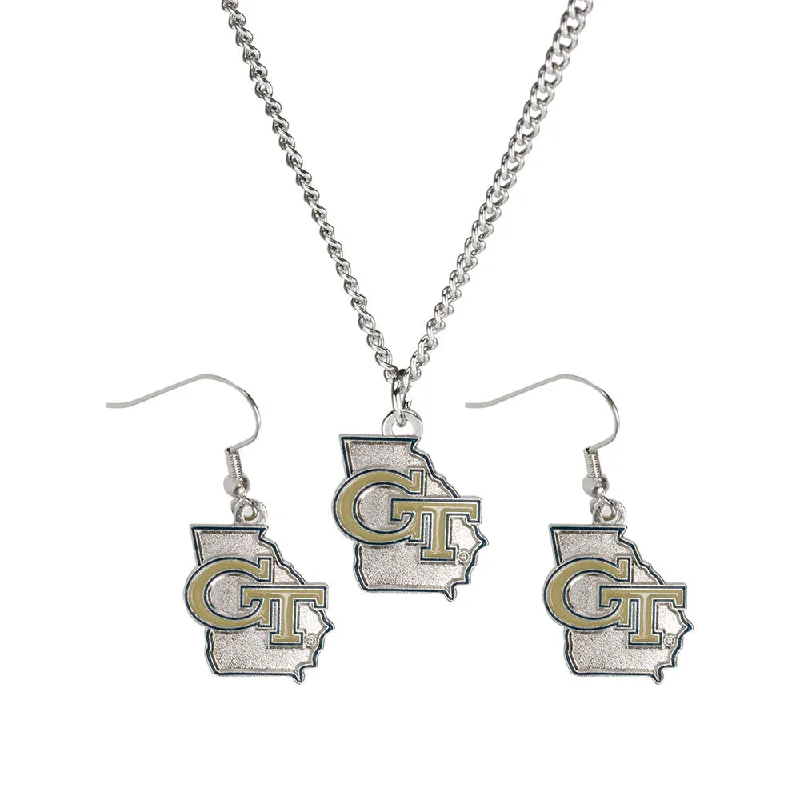 Georgia Tech Yellow Jackets Set-State Earrings/Necklace Satin Fabric Silk Fabric Chiffon Fabric