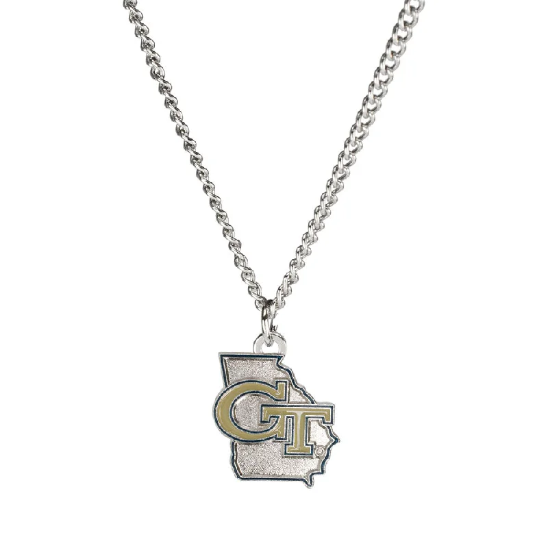 Georgia Tech Yellow Jackets State Outline Necklace Wool Fabric Cashmere Fabric Tweed Fabric