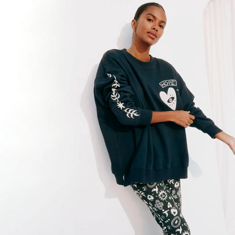 Hope Charcoal Sweatshirt Hoodie with Tied Waist Feminine Flattering