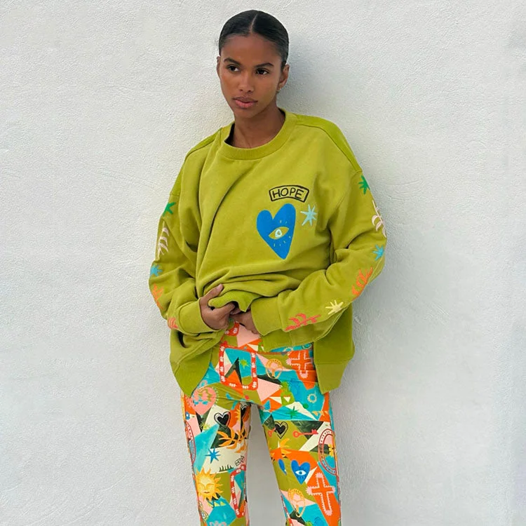 Hope Green Sweatshirt Hoodie with Sequins Glamorous Eye-catching