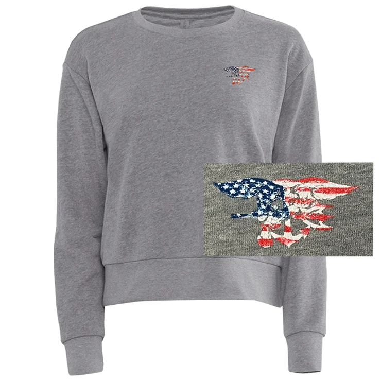 Ladies Red/White/Blue Trident Laguna Sueded Sweatshirt Hoodie with Typography Text Message