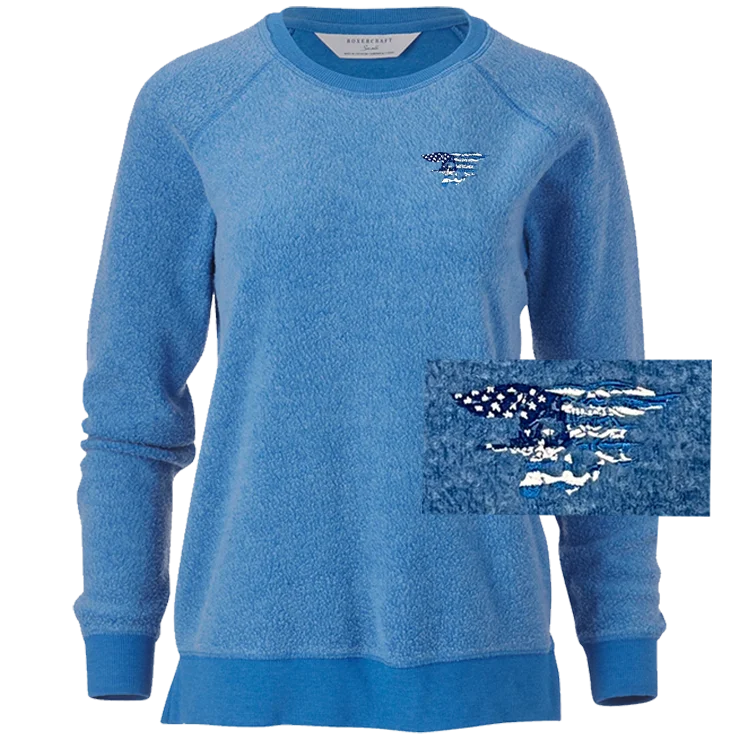 Ladies Royal Trident Flag Fleece Out Crewneck Sweatshirt Hoodie with Strings Custom Fit Adjustable Ladies Royal Trident Flag Fleece Out Crewneck Sweatshirt Hoodie with Strings Custom Fit Adjustable