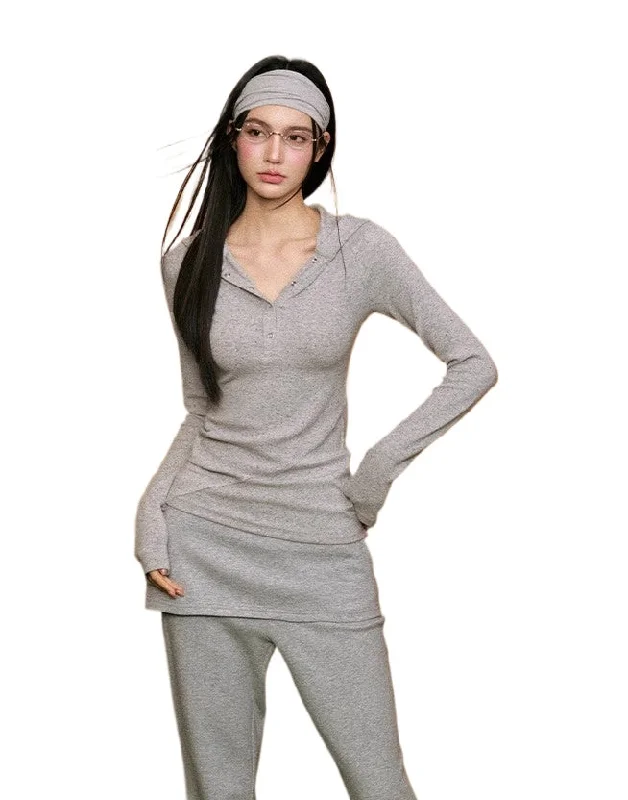 Long-Sleeve Hooded Base Layer Hoodie with V-Neck Classic Versatile