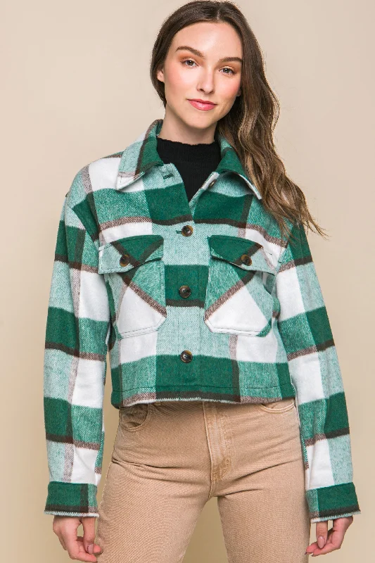 Yarn Dyed Plaid Button Up Jacket One-Shoulder Jacket Off-the-Shoulder Jacket Asymmetrical Jacket