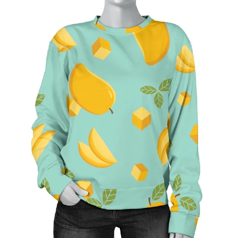 Mango Pastel Pattern Print Women's Sweatshirt Hoodie with Puffed Sleeves Voluminous Trendy Mango Pastel Pattern Print Women's Sweatshirt Hoodie with Puffed Sleeves Voluminous Trendy