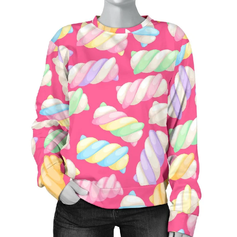 Marshmallow Pink Pattern Print Women's Sweatshirt Hoodie with Neon Bright Vibrant