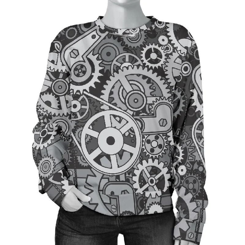 Mechanic Print Pattern Women's Sweatshirt Hoodie with Emblem Brand Identity