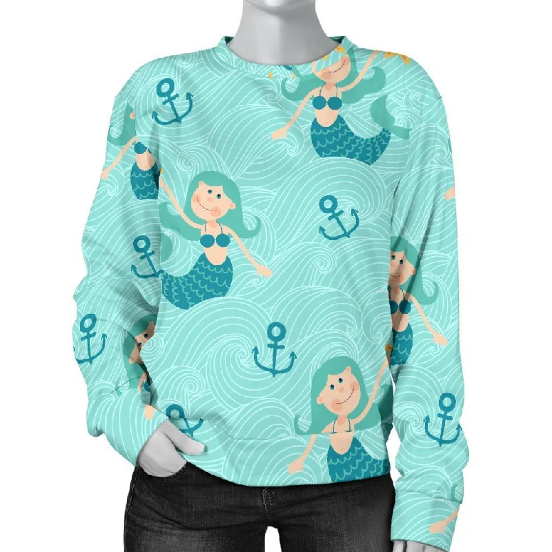 Mermaid Pastel Pattern Print Women's Sweatshirt Hoodie with Color Block Contrast Stylish Mermaid Pastel Pattern Print Women's Sweatshirt Hoodie with Color Block Contrast Stylish