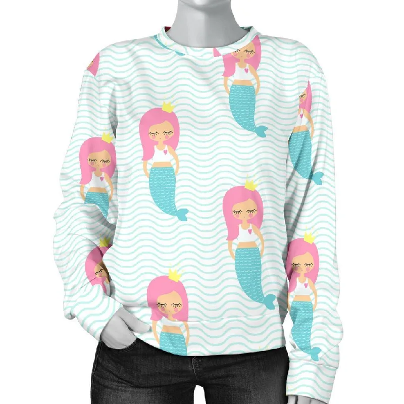 Mermaid Print Pattern Women's Sweatshirt Hoodie with Applique Textured Unique