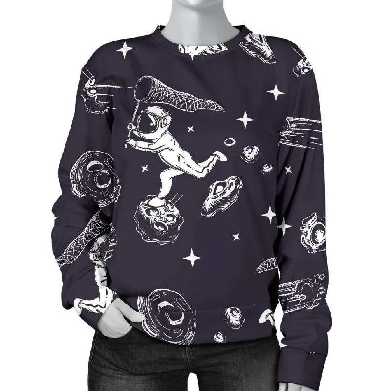 Metero Astronaut Print Pattern Women's Sweatshirt Hoodie with Hem Lace Feminine Delicate Metero Astronaut Print Pattern Women's Sweatshirt Hoodie with Hem Lace Feminine Delicate
