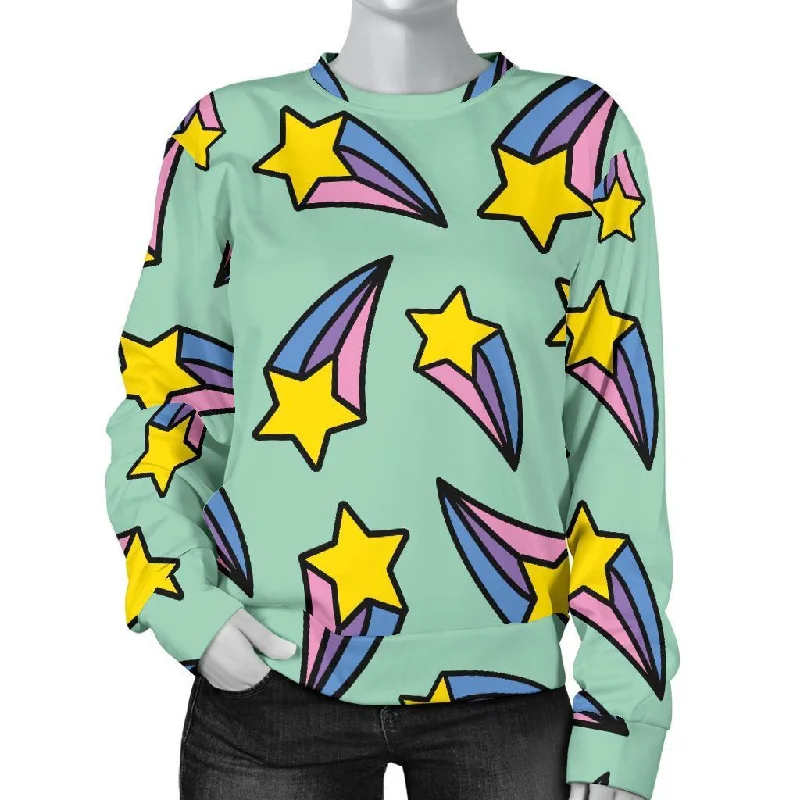 Metero Star Pattern Print Women's Sweatshirt Hoodie with Lace Feminine Delicate