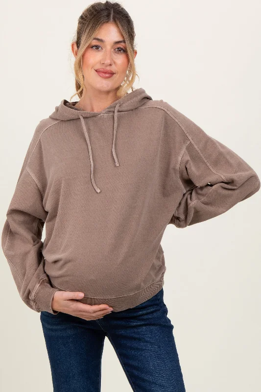 Mocha French Terry Hooded Maternity Sweatshirt Hoodie Jacket Zipper Layering