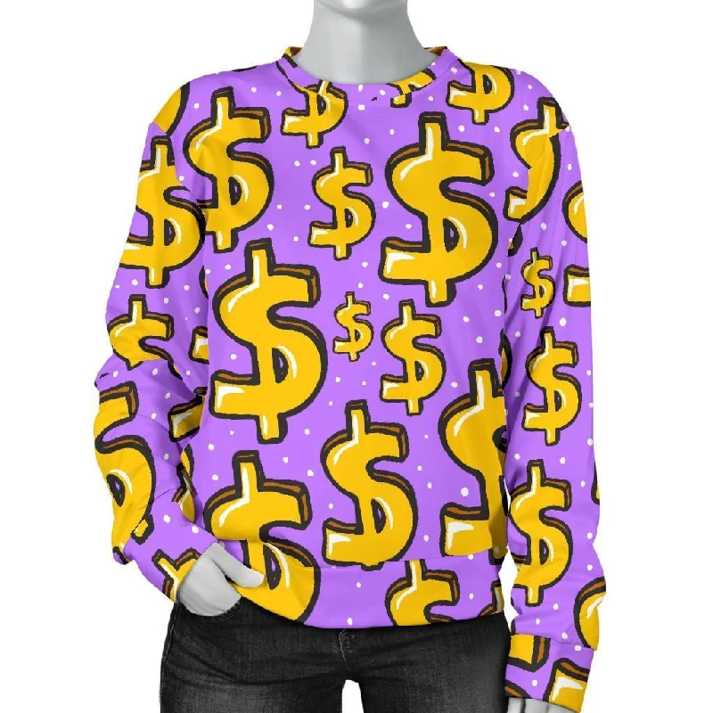 Money Dollar Pattern Print Women's Sweatshirt Hoodie with Hem Applique Textured Unique Money Dollar Pattern Print Women's Sweatshirt Hoodie with Hem Applique Textured Unique