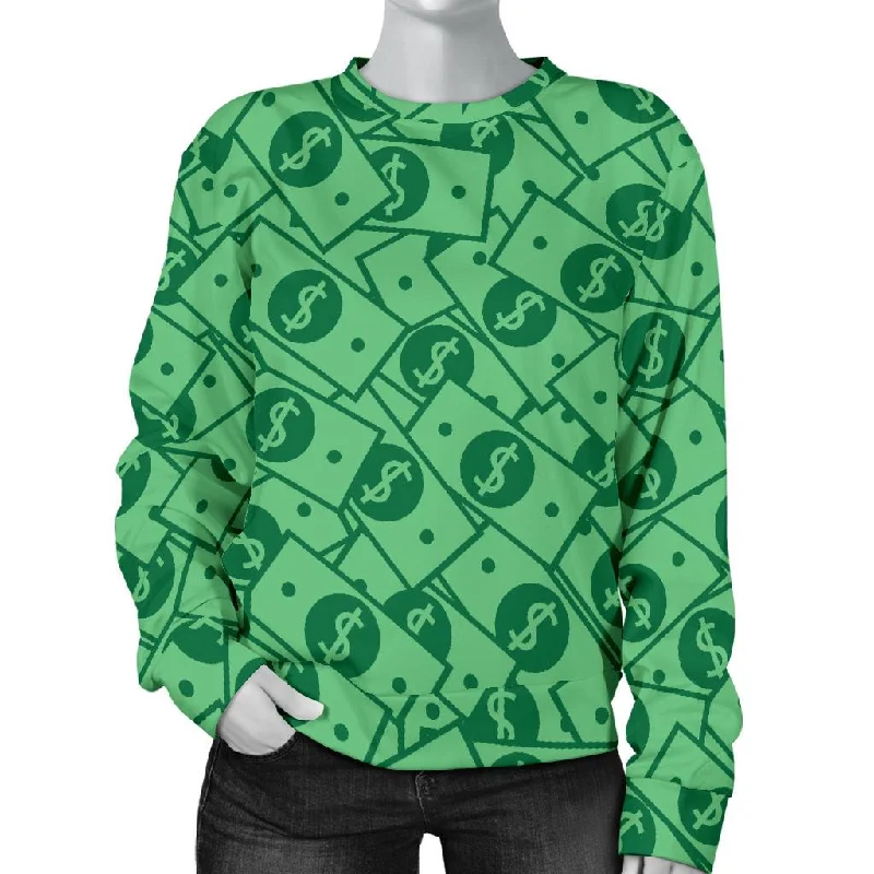 Money Dollar Print Pattern Women's Sweatshirt Hoodie with Typography Text Message