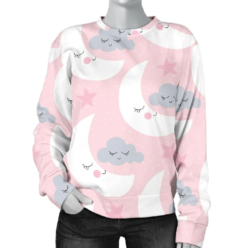 Moon Pattern Print Women's Sweatshirt Hoodie with Patch Decorative Personalized