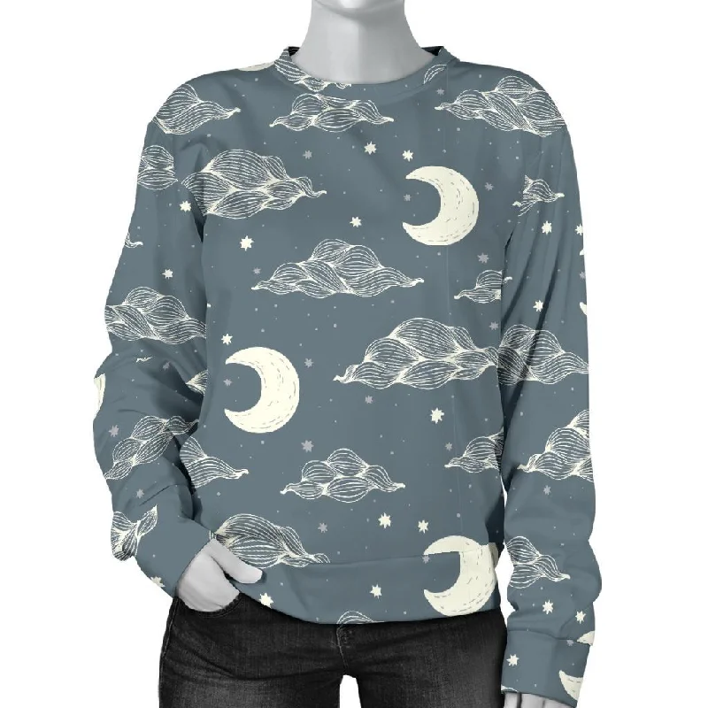 Moon Print Pattern Women's Sweatshirt Hoodie with Drawcord Adjustable Secure