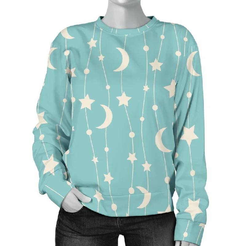 Moon Star Pattern Print Women's Sweatshirt Hoodie with Double Zipper Versatile Adjustable Moon Star Pattern Print Women's Sweatshirt Hoodie with Double Zipper Versatile Adjustable