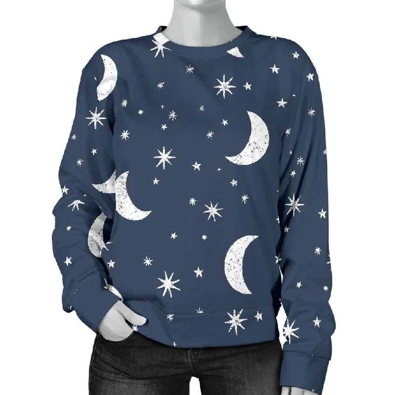 Moon Star Print Pattern Women's Sweatshirt Hoodie Jacket Zipper Layering