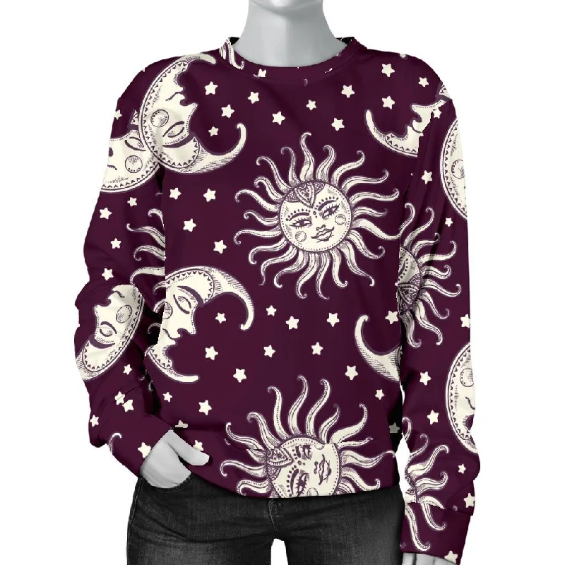 Moon Sun Celestial Pattern Print Women's Sweatshirt Hoodie with Cropped Fit Short Trendy Moon Sun Celestial Pattern Print Women's Sweatshirt Hoodie with Cropped Fit Short Trendy
