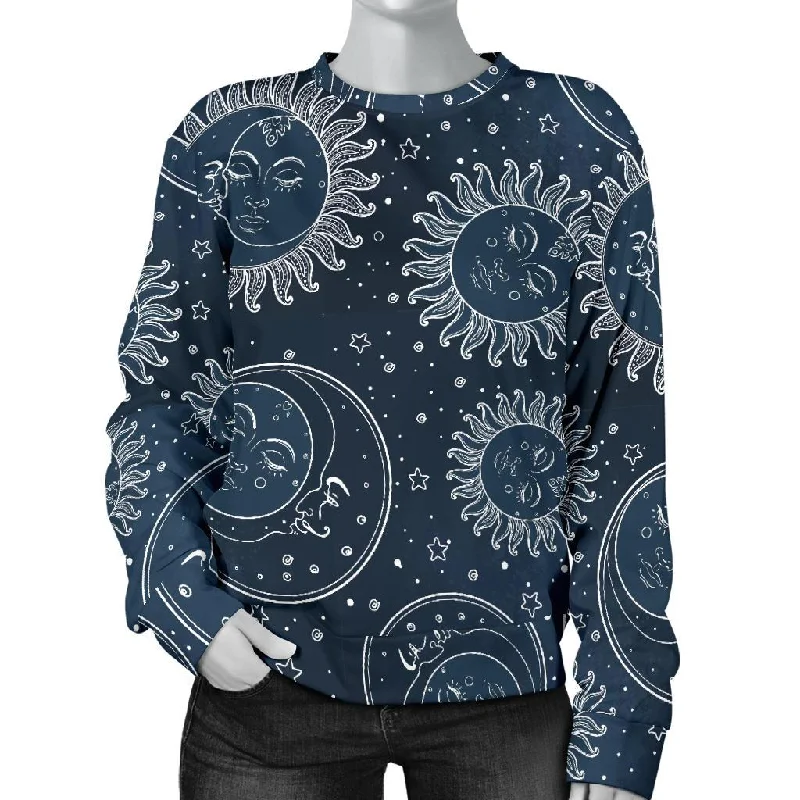 Moon Sun Print Pattern Women's Sweatshirt Hoodie with Hem Drawcord Adjustable Customizable Moon Sun Print Pattern Women's Sweatshirt Hoodie with Hem Drawcord Adjustable Customizable