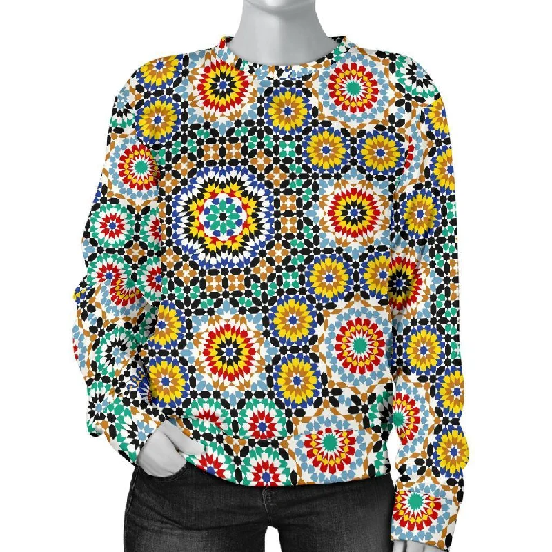 Mosaic Colorful Pattern Print Women's Sweatshirt Hoodie with Hem Embroidery Detailed Premium Mosaic Colorful Pattern Print Women's Sweatshirt Hoodie with Hem Embroidery Detailed Premium
