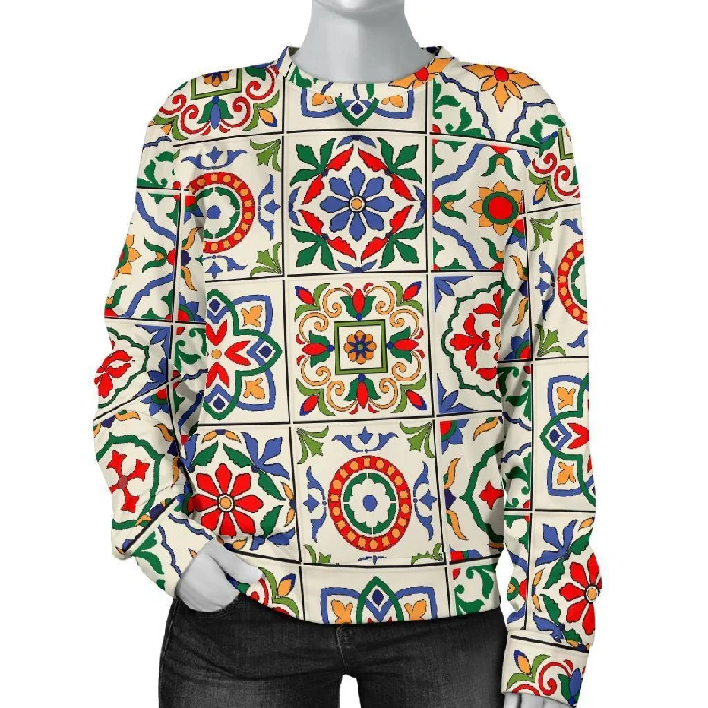 Mosaic Colorful Print Pattern Women's Sweatshirt Hoodie with Drawstring Waist Adjustable Fitted Mosaic Colorful Print Pattern Women's Sweatshirt Hoodie with Drawstring Waist Adjustable Fitted