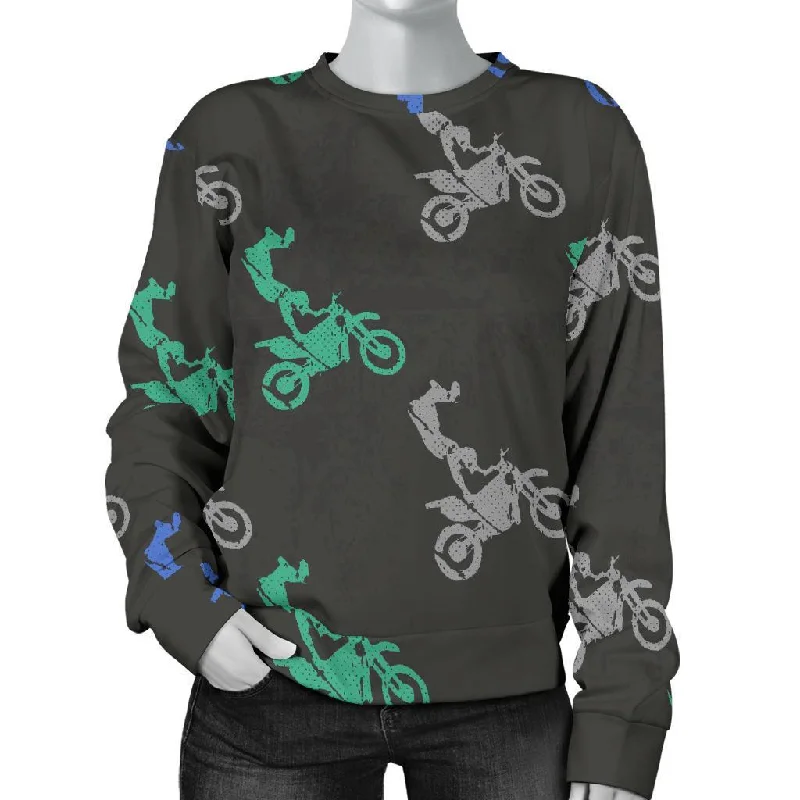 Motocross Print Pattern Women's Sweatshirt Hoodie with Turtle Neck Cozy Winter
