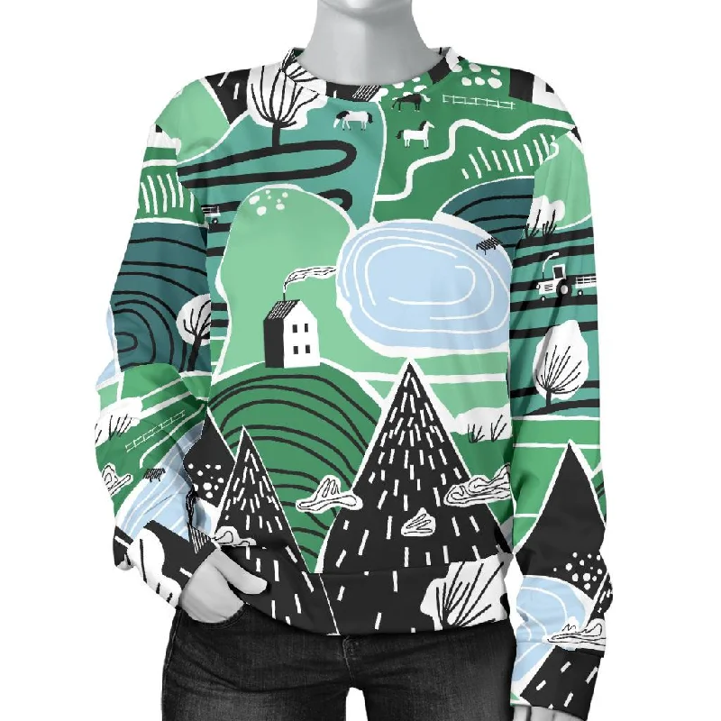 Mountain Cartoon Pattern Print Women's Sweatshirt Hoodie with Sequins Glamorous Eye-catching Mountain Cartoon Pattern Print Women's Sweatshirt Hoodie with Sequins Glamorous Eye-catching