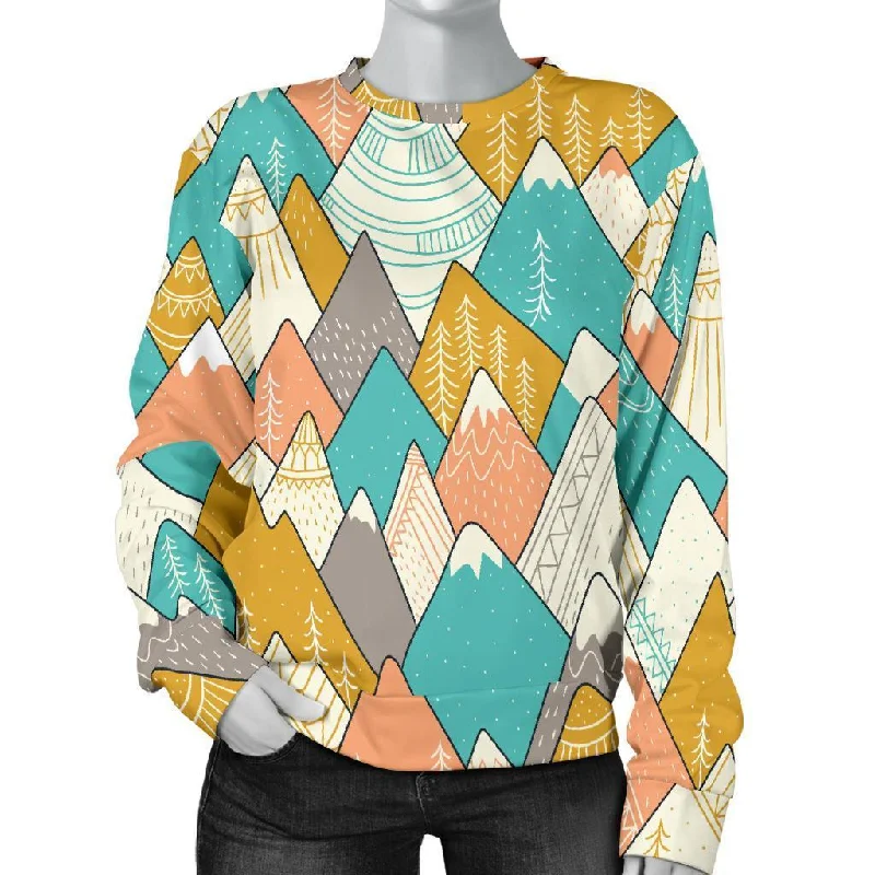 Mountain Colorful Pattern Print Women's Sweatshirt Hoodie with Set-In Sleeves Structured Classic Mountain Colorful Pattern Print Women's Sweatshirt Hoodie with Set-In Sleeves Structured Classic