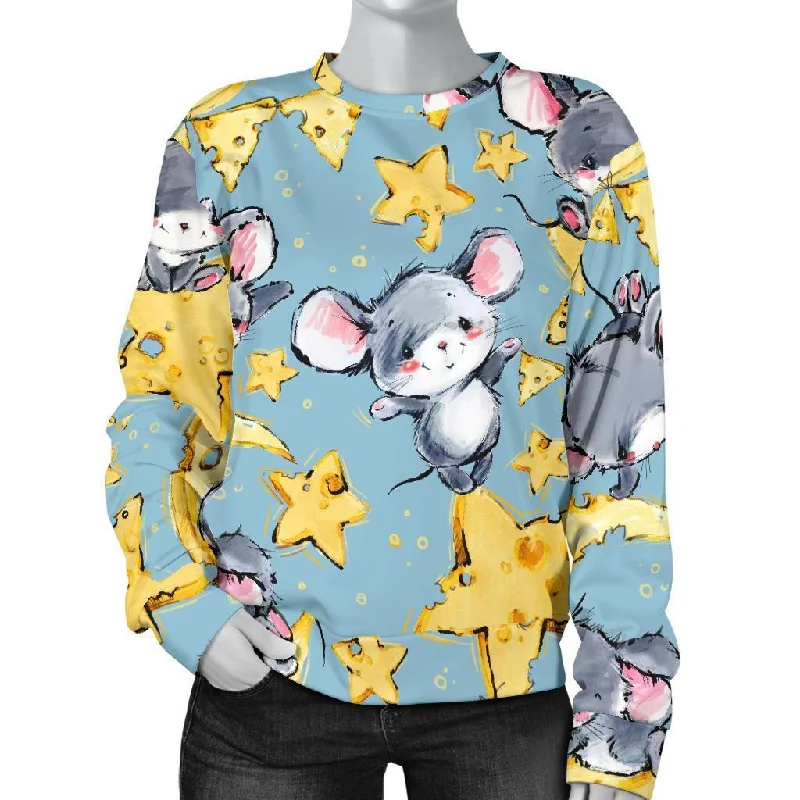 Mouse Cheese Pattern Print Women's Sweatshirt Hoodie with Button Classic Timeless