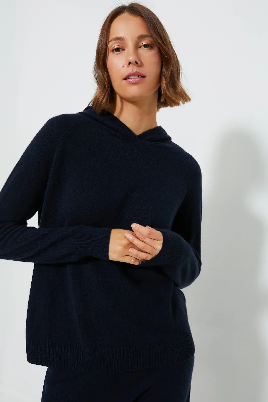 Navy Cashmere Jane Hoodie Hoodie with Fur Luxurious Winter