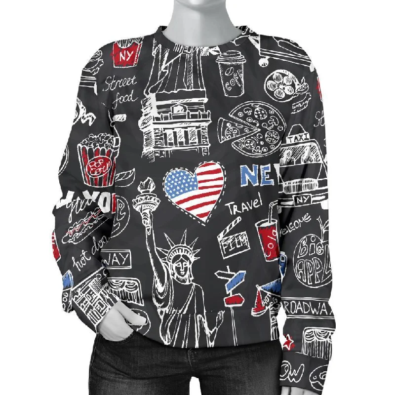 New York Love Pattern Print Women's Sweatshirt Hoodie Jacket Zipper Layering