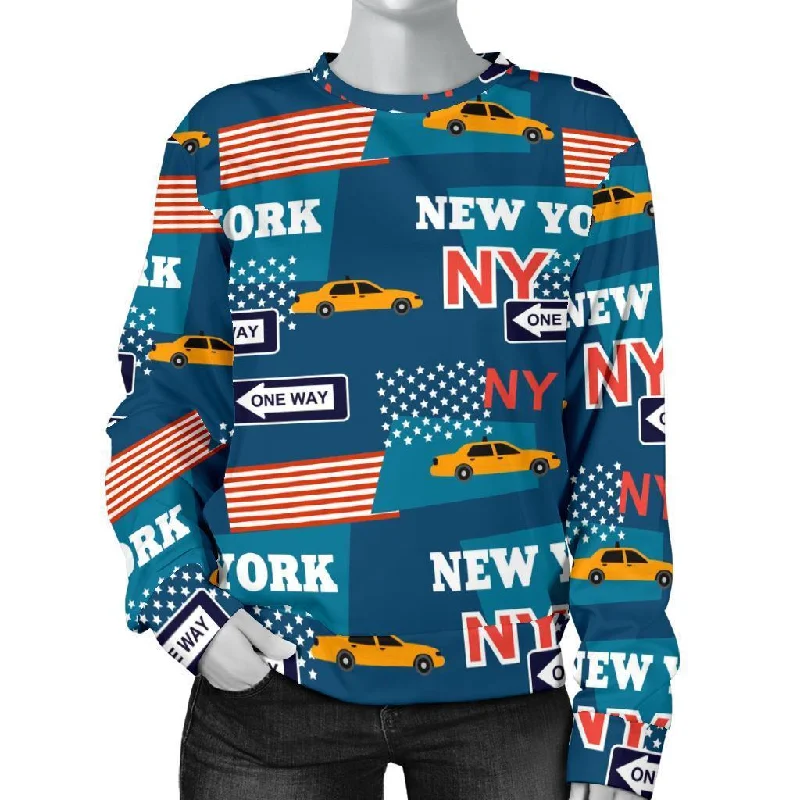 New York Pattern Print Women's Sweatshirt Cotton Hoodie Fleece Lining Warmth