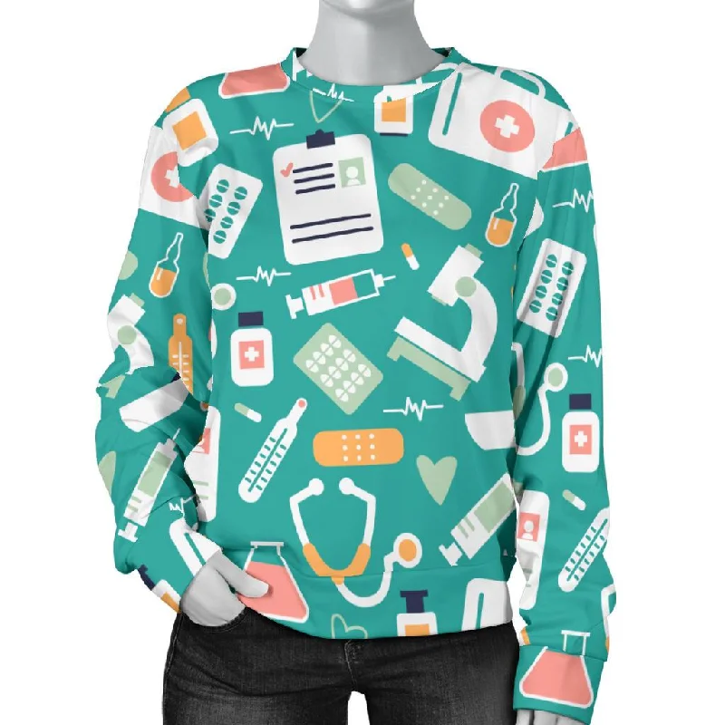 Nurse Pattern Print Women's Sweatshirt Hoodie with Hem Elastic Stretchable Comfortable