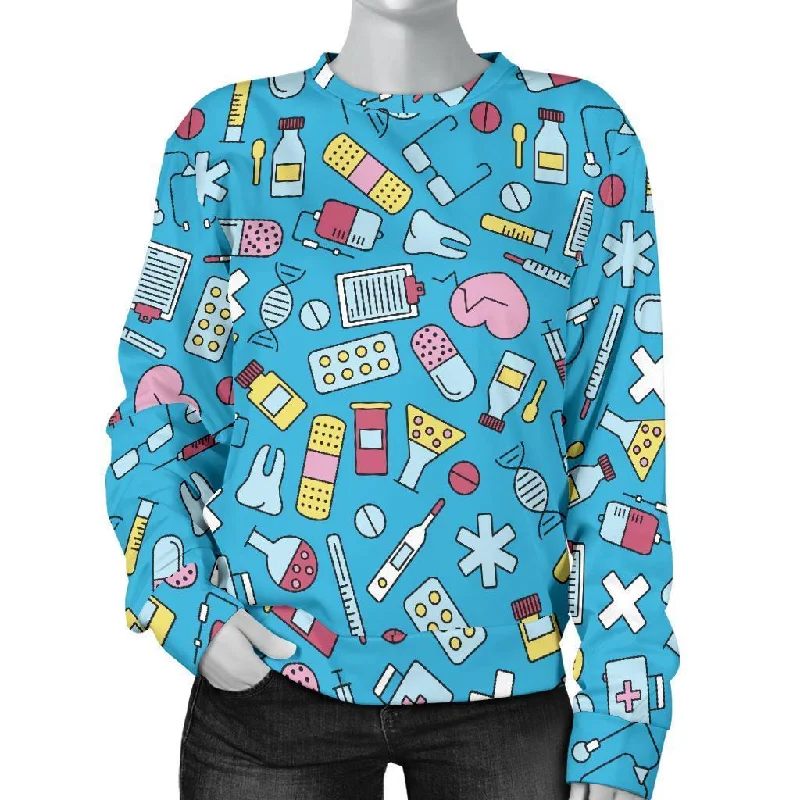 Nurse Print Pattern Women's Sweatshirt Hoodie with Belted Waist Structured Tailored