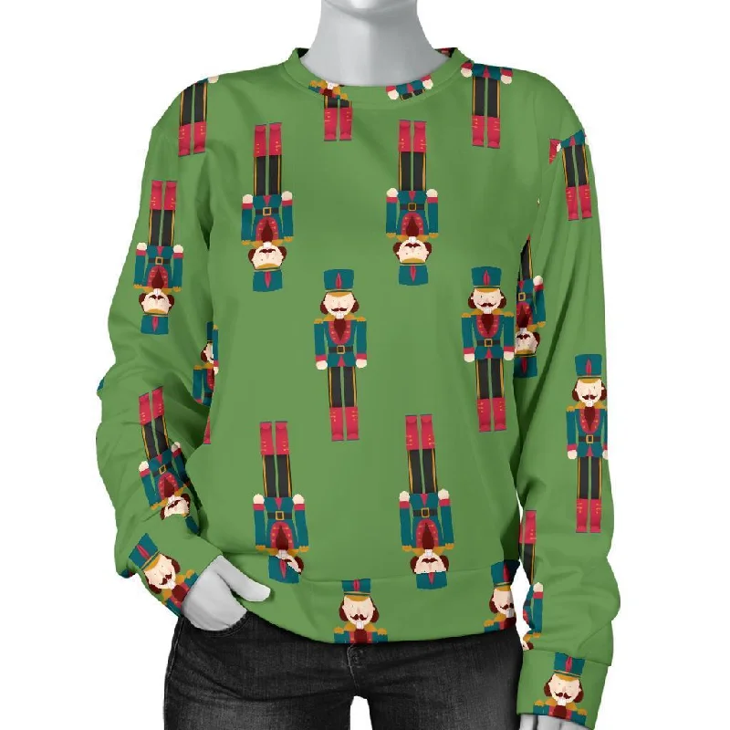 Nutcracker Green Pattern Print Women's Sweatshirt Hoodie with High Neck Warm Protective Nutcracker Green Pattern Print Women's Sweatshirt Hoodie with High Neck Warm Protective