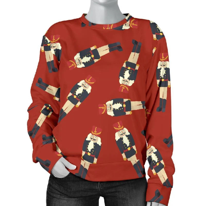 Nutcracker Red Pattern Print Women's Sweatshirt Hoodie with Side Slits Relaxed Casual