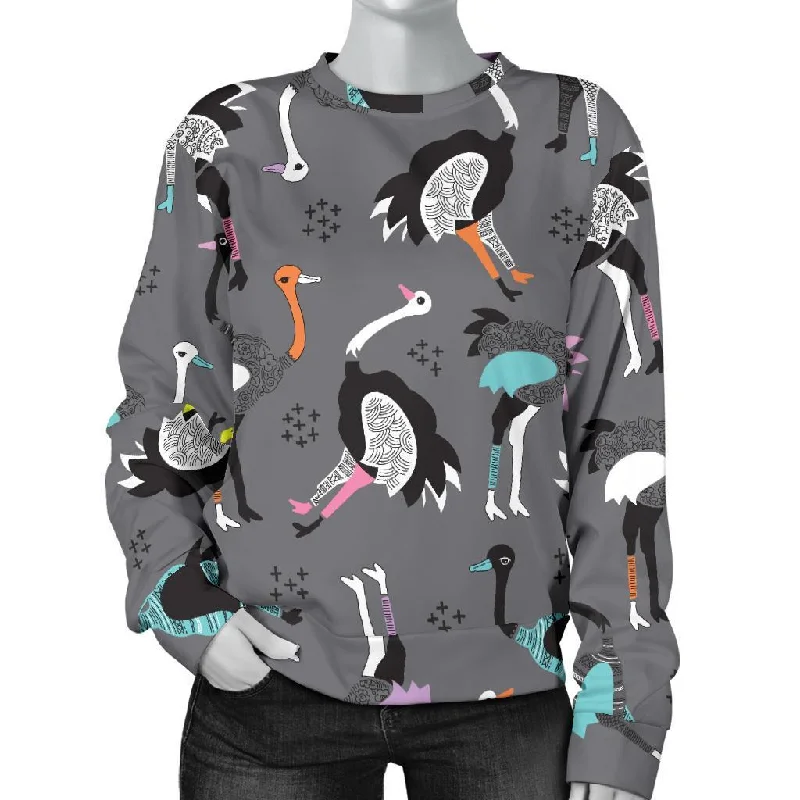 Ostrich Pattern Print Women's Sweatshirt Hoodie with Frayed Bohemian Relaxed