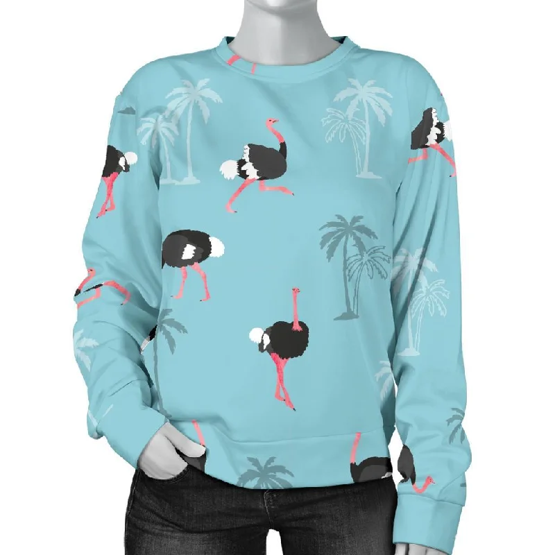Ostrich Print Pattern Women's Sweatshirt Hoodie with Turtle Neck Cozy Winter