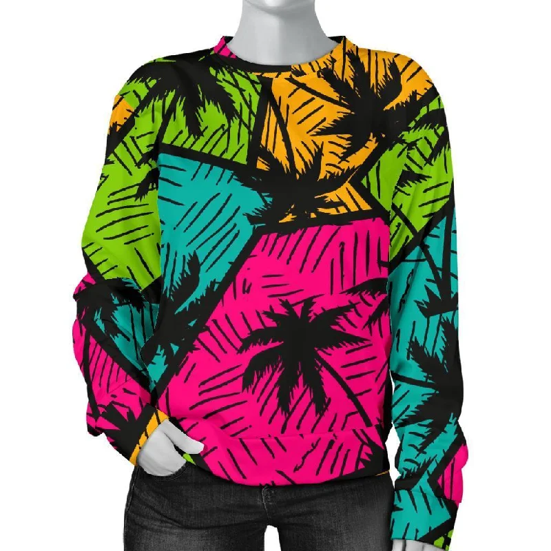 Palm Tree Beach Pattern Print Women's Sweatshirt Hoodie with Color Block Contrast Stylish