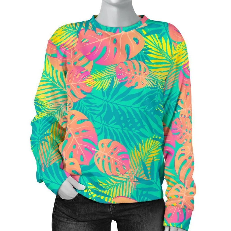 Palm Tree Beach Print Pattern Women's Sweatshirt Hoodie with Fur Luxurious Winter