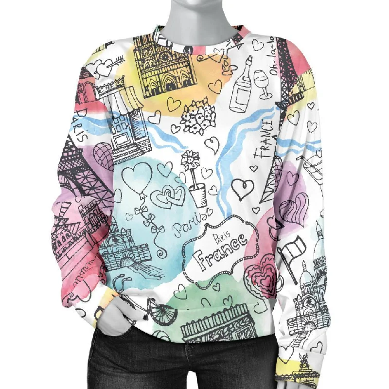 Paris France Print Pattern Women's Sweatshirt Hoodie with Reflective Safety Nightwear