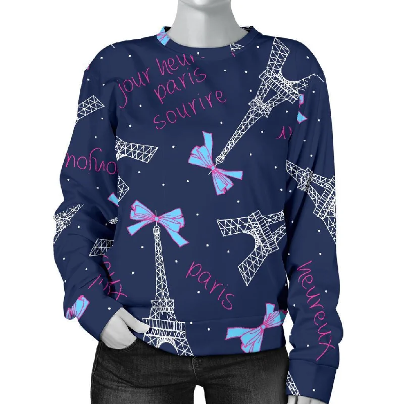 Paris Print Pattern Women's Sweatshirt Hoodie with Button Classic Timeless
