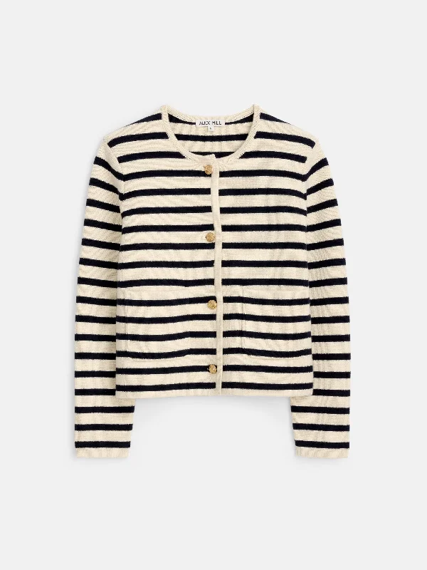 Paris Sweater Jacket In Stripe Notch Collar Jacket Peter Pan Collar Jacket Cowl Neck Jacket