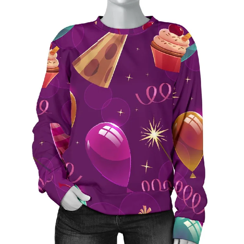 Pattern Print Birthday Women's Sweatshirt Hoodie with Hem Embroidery Detailed Premium